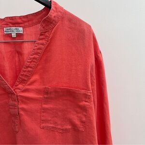 SIMPLY LINEN long sleeve tunic top L 100% linen coral shirt with pocket Canada